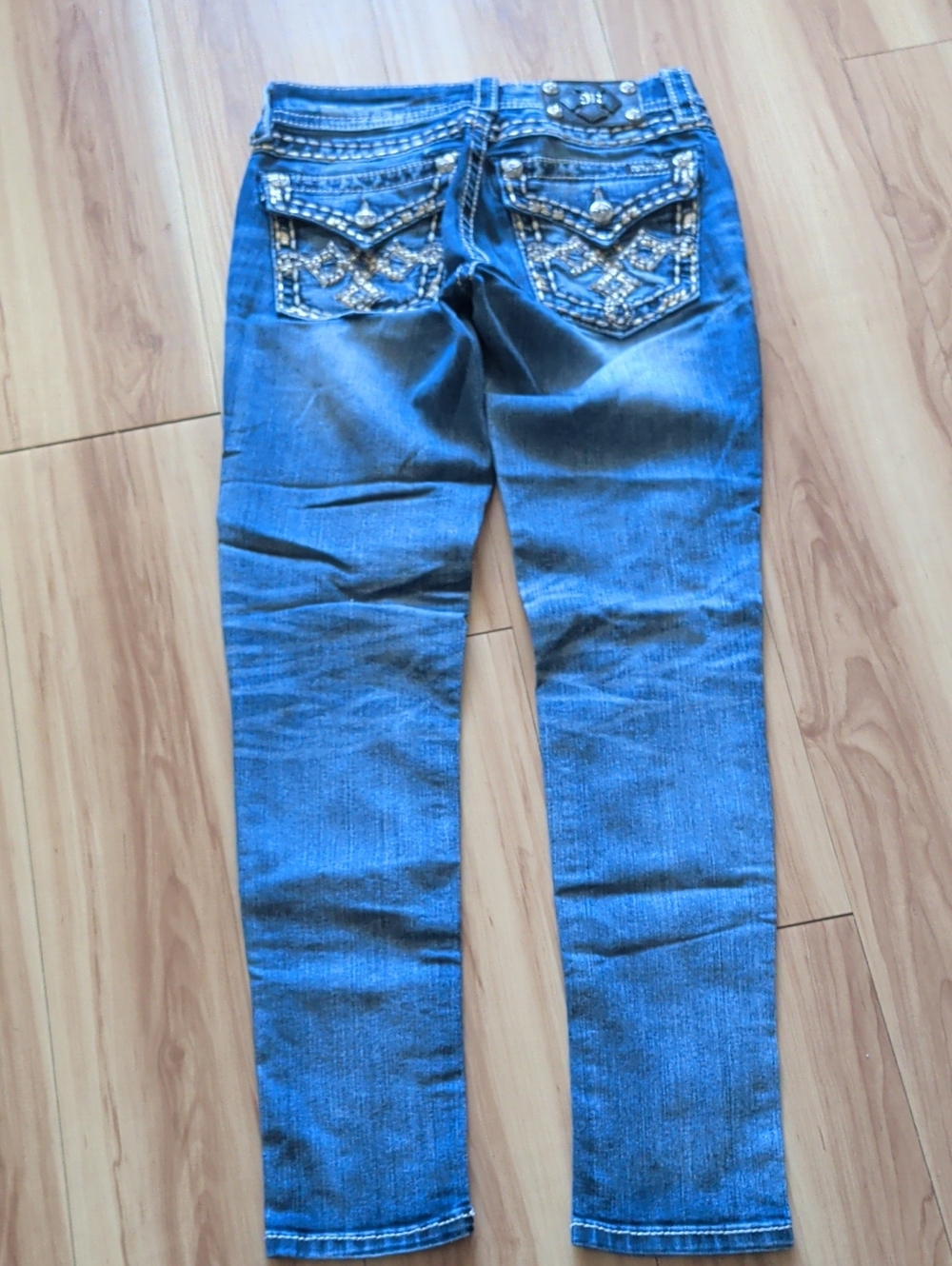 Miss Me Blue Skinny Jeans with Embellished Back Pockets